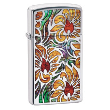 Зажигалка ZIPPO 29702 Fusion Floral Slim High polish Chrome